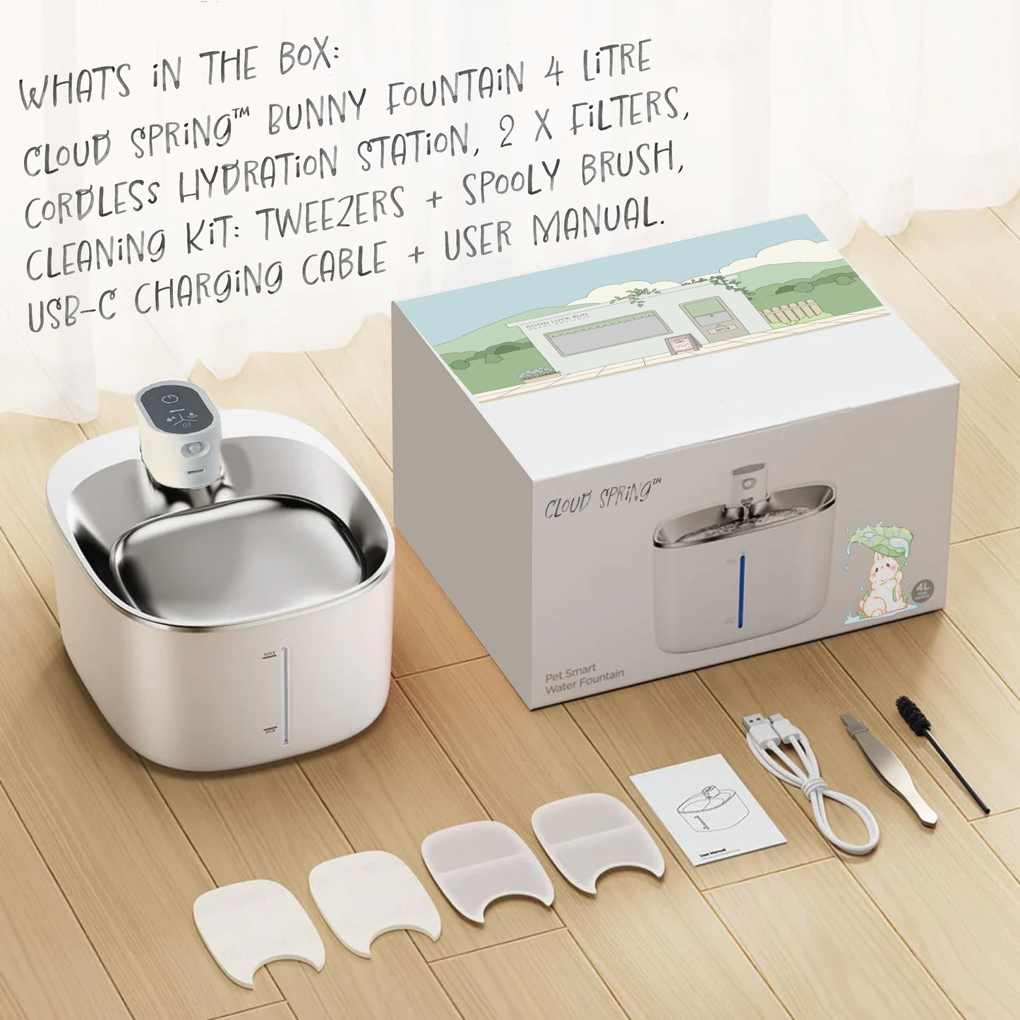 ☁️ Cloud Spring™ - Bunny Fountain - 4L Cordless Hydration Station